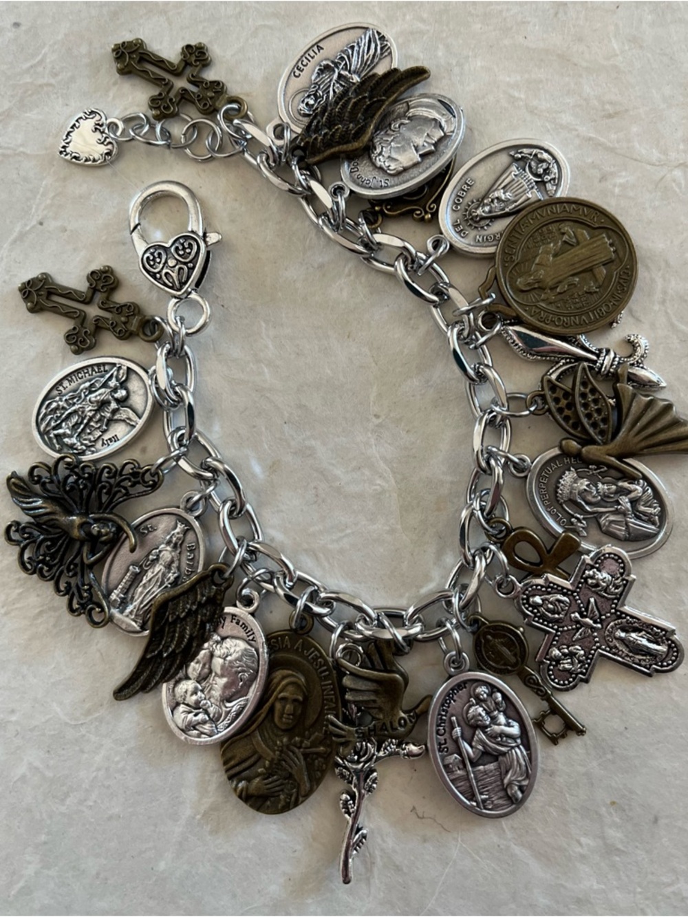 Charm Bracelet, Saints, Catholic Mixed Metals